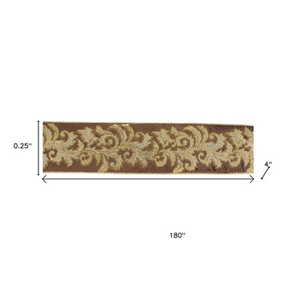 Embroidered Damask Wired Ribbon 4" x 5 Yds. Shatterproof Ribbon HomeRoots