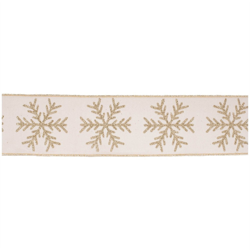 Glittered Snowflake Wired Ribbon 4" x 5 Yds. Shatterproof Ribbon HomeRoots