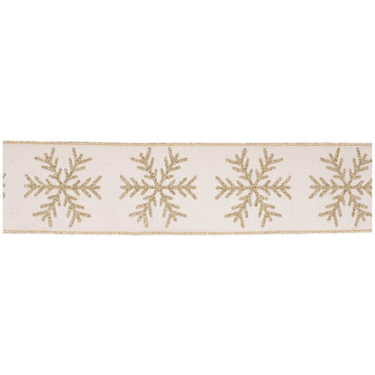 Glittered Snowflake Wired Ribbon 4" x 5 Yds. Shatterproof Ribbon HomeRoots
