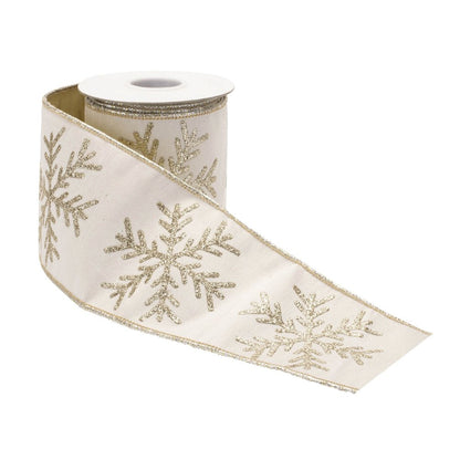 Glittered Snowflake Wired Ribbon 4" x 5 Yds. Shatterproof Ribbon HomeRoots