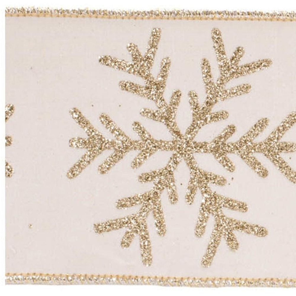 Glittered Snowflake Wired Ribbon 4" x 5 Yds. Shatterproof Ribbon HomeRoots