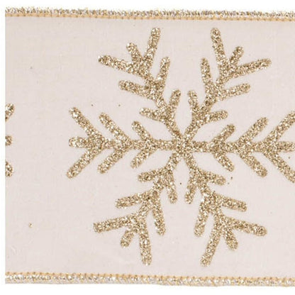 Glittered Snowflake Wired Ribbon 4" x 5 Yds. Shatterproof Ribbon HomeRoots