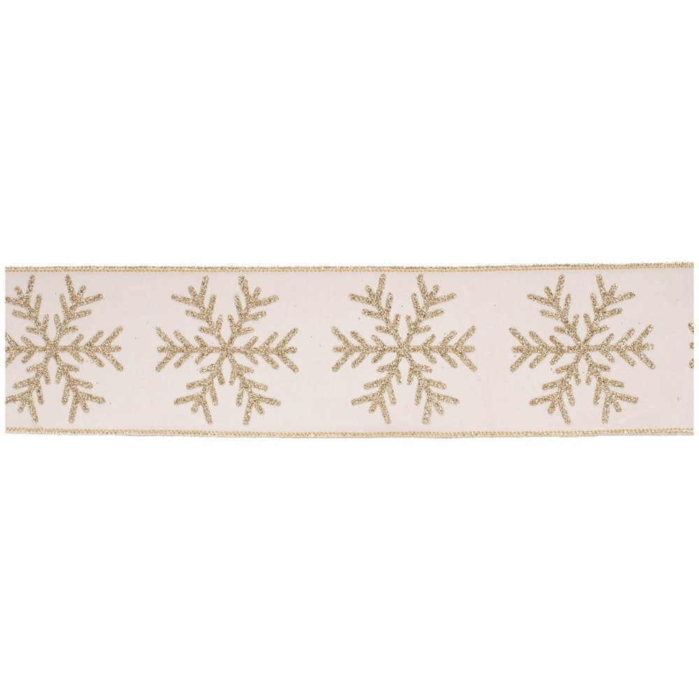 Glittered Snowflake Wired Ribbon 4" x 5 Yds. Shatterproof Ribbon HomeRoots