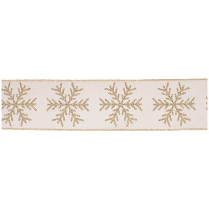 Glittered Snowflake Wired Ribbon 4" x 5 Yds. Shatterproof Ribbon HomeRoots