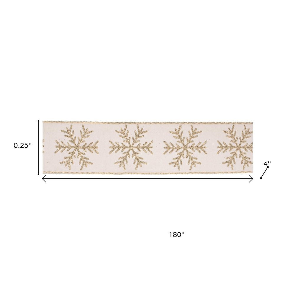 Glittered Snowflake Wired Ribbon 4" x 5 Yds. Shatterproof Ribbon HomeRoots