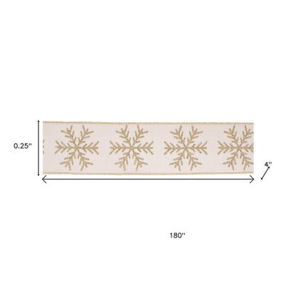 Glittered Snowflake Wired Ribbon 4" x 5 Yds. Shatterproof Ribbon HomeRoots