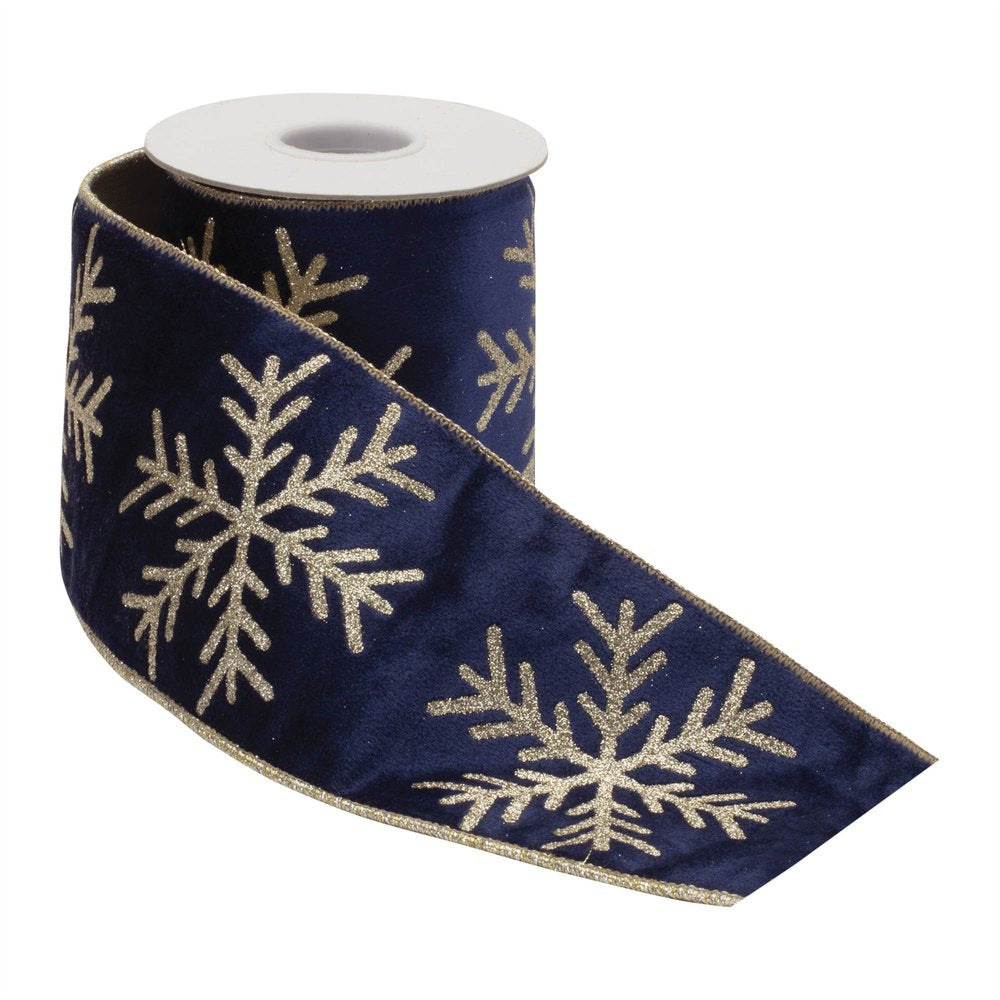Glittered Snowflake Wired Ribbon 4" x 5 Yds. Shatterproof Ribbon HomeRoots