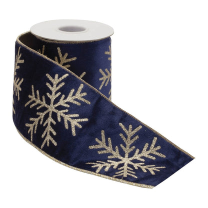 Glittered Snowflake Wired Ribbon 4" x 5 Yds. Shatterproof Ribbon HomeRoots