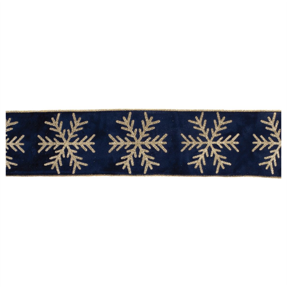 Glittered Snowflake Wired Ribbon 4" x 5 Yds. Shatterproof Ribbon HomeRoots