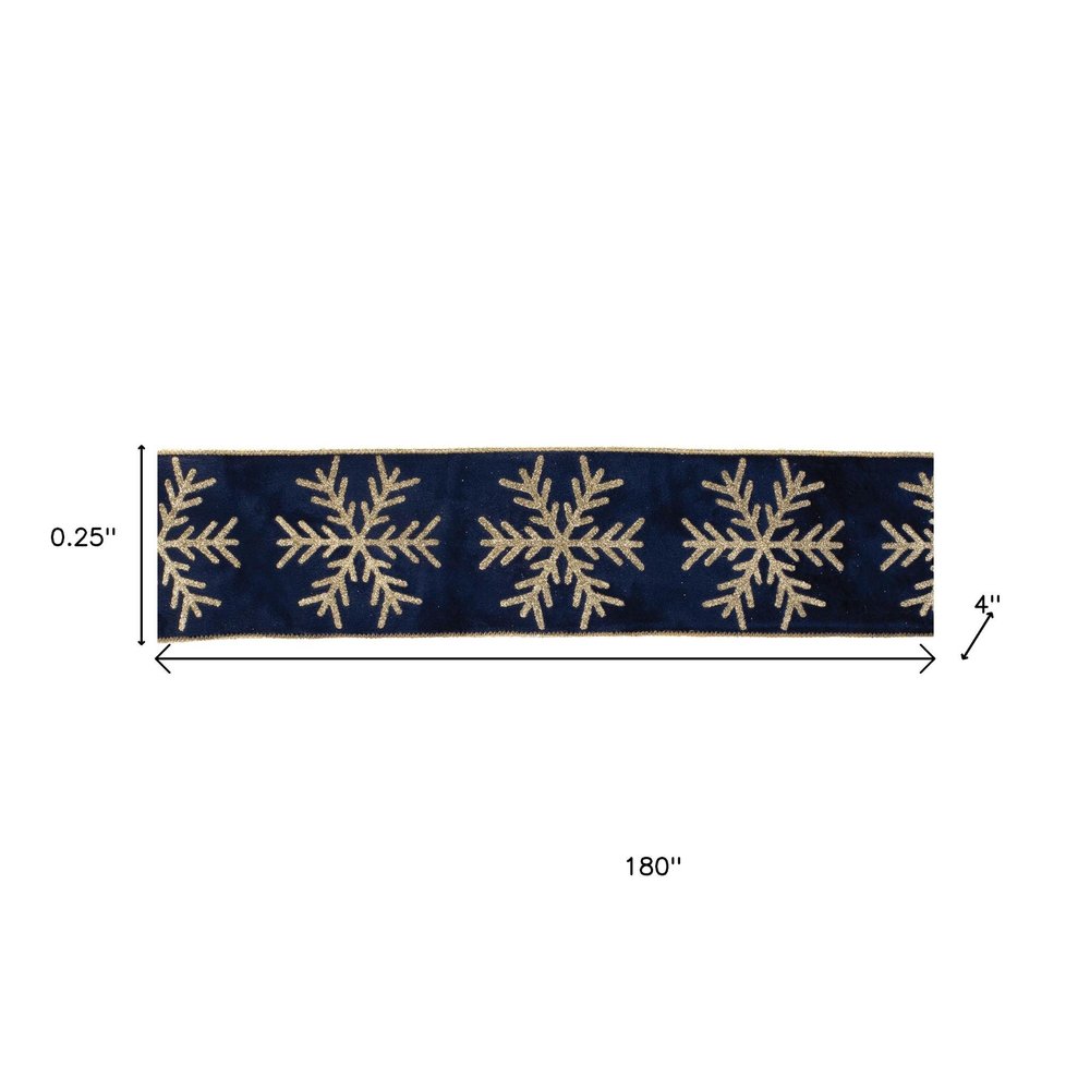 Glittered Snowflake Wired Ribbon 4" x 5 Yds. Shatterproof Ribbon HomeRoots