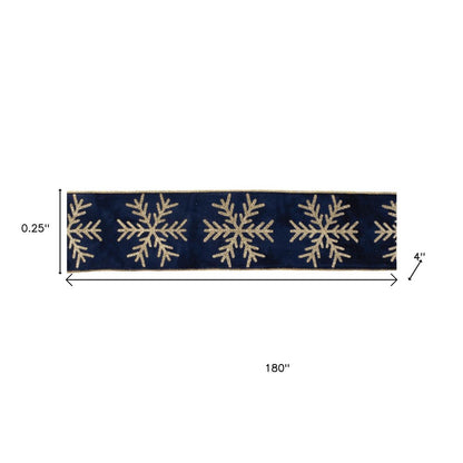 Glittered Snowflake Wired Ribbon 4" x 5 Yds. Shatterproof Ribbon HomeRoots