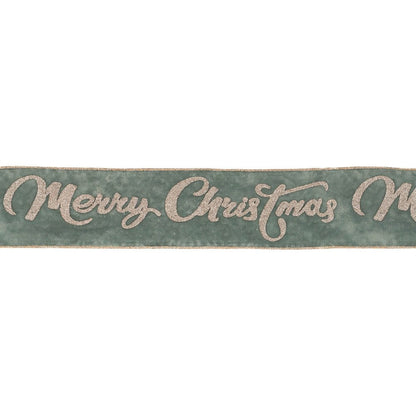 4" Green And Gold Glittered Merry Christmas Wired Ribbon HomeRoots