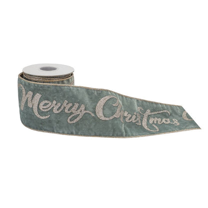 4" Green And Gold Glittered Merry Christmas Wired Ribbon HomeRoots