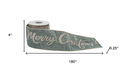4" Green And Gold Glittered Merry Christmas Wired Ribbon HomeRoots