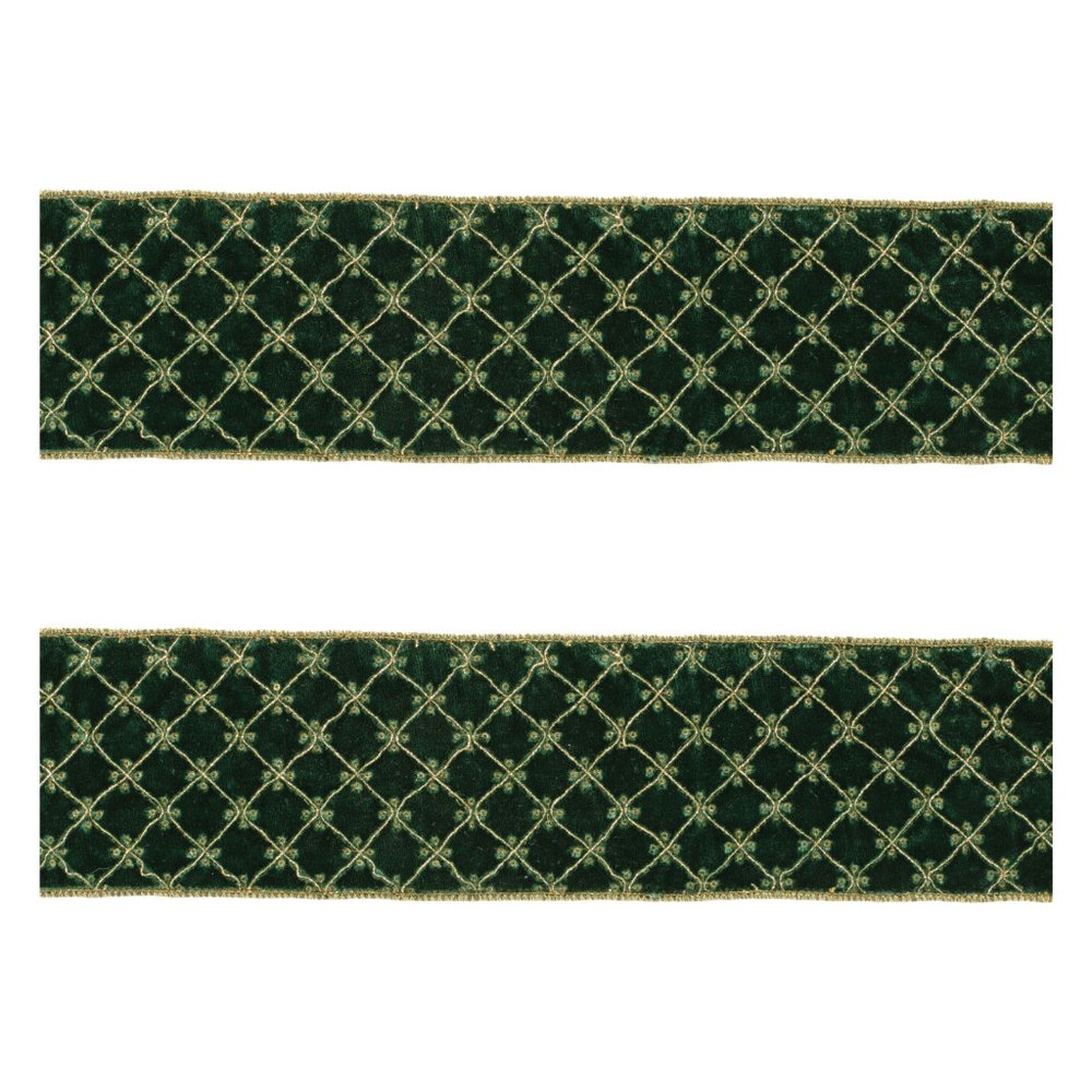 Set of Two Green And Gold Shatterproof Ribbons HomeRoots