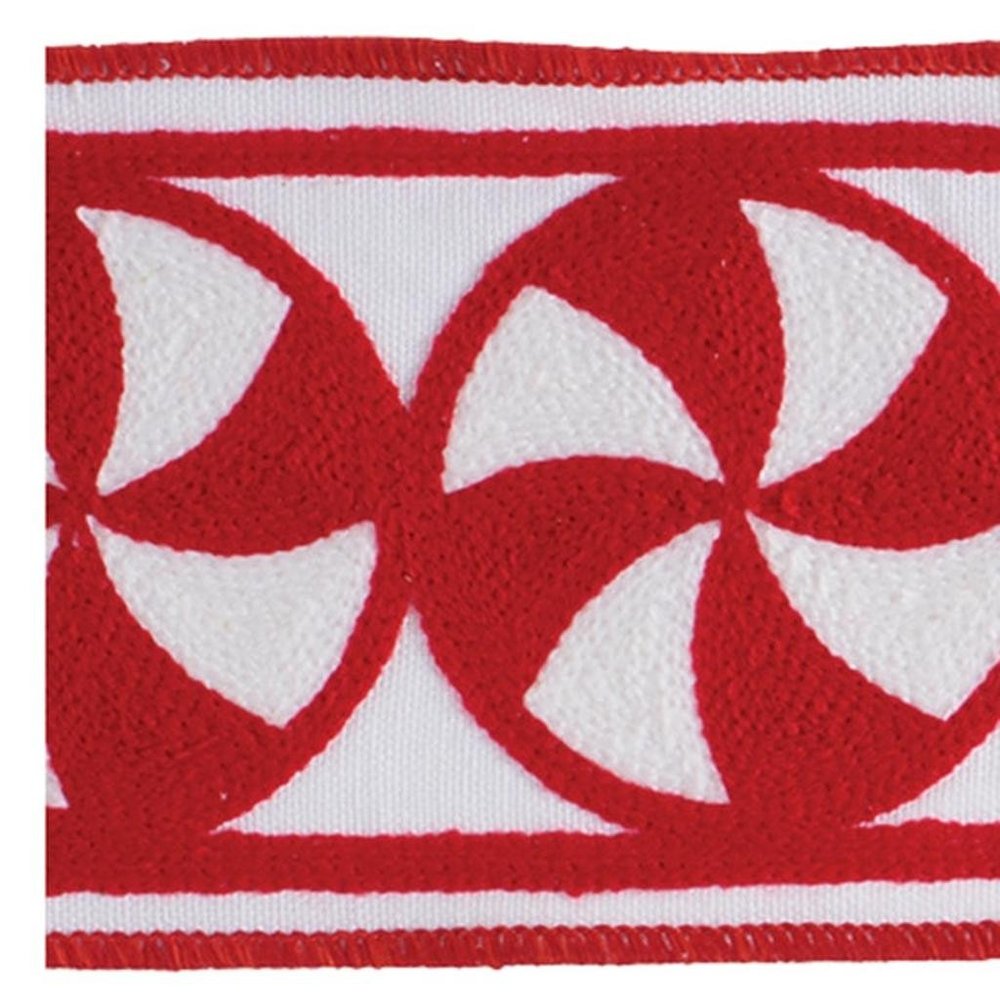 Embroidered Peppermint Wired Ribbon 4" x 5 Yds. Shatterproof Cotton Ribbon HomeRoots