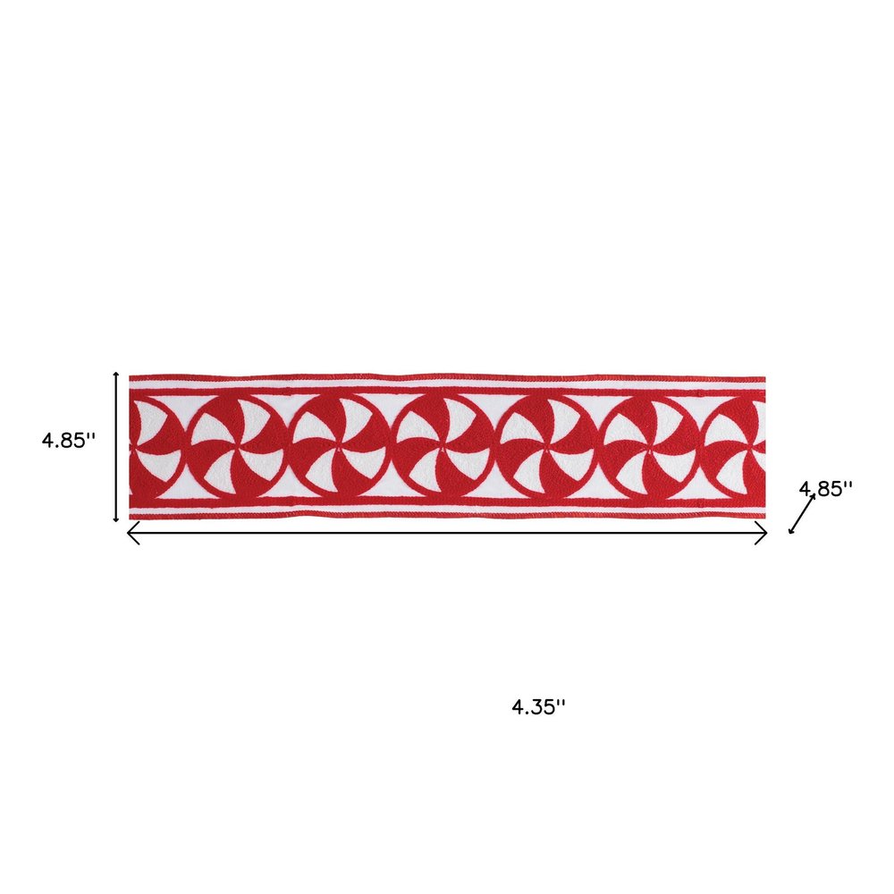 Embroidered Peppermint Wired Ribbon 4" x 5 Yds. Shatterproof Cotton Ribbon HomeRoots