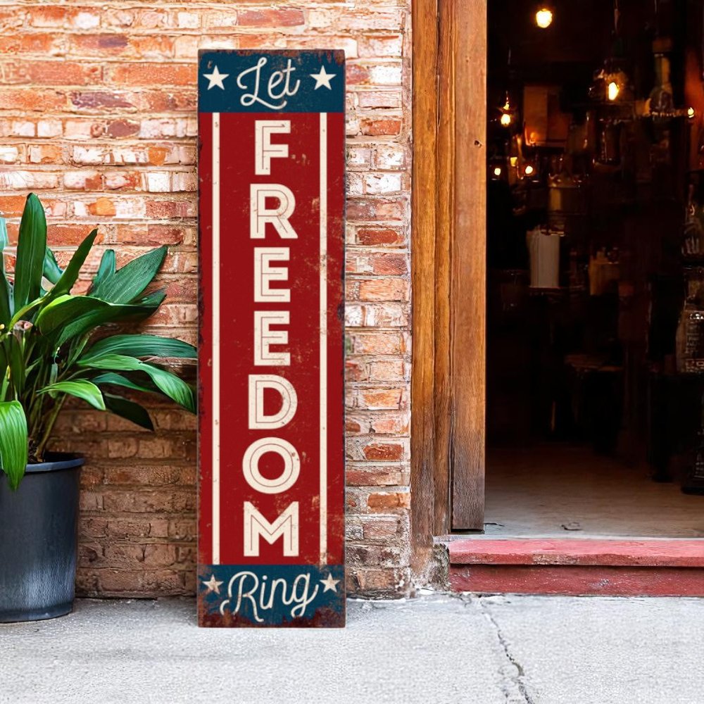36" Red White And Blue Americana Solid Wood Welcome Reversible Porch Sign HomeRoots