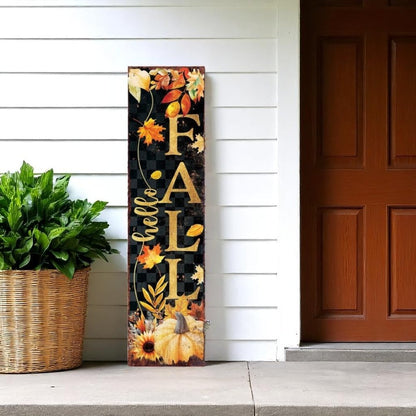 36" Black Gold And Orange Halloween Skeleton Solid Wood Porch Sign HomeRoots