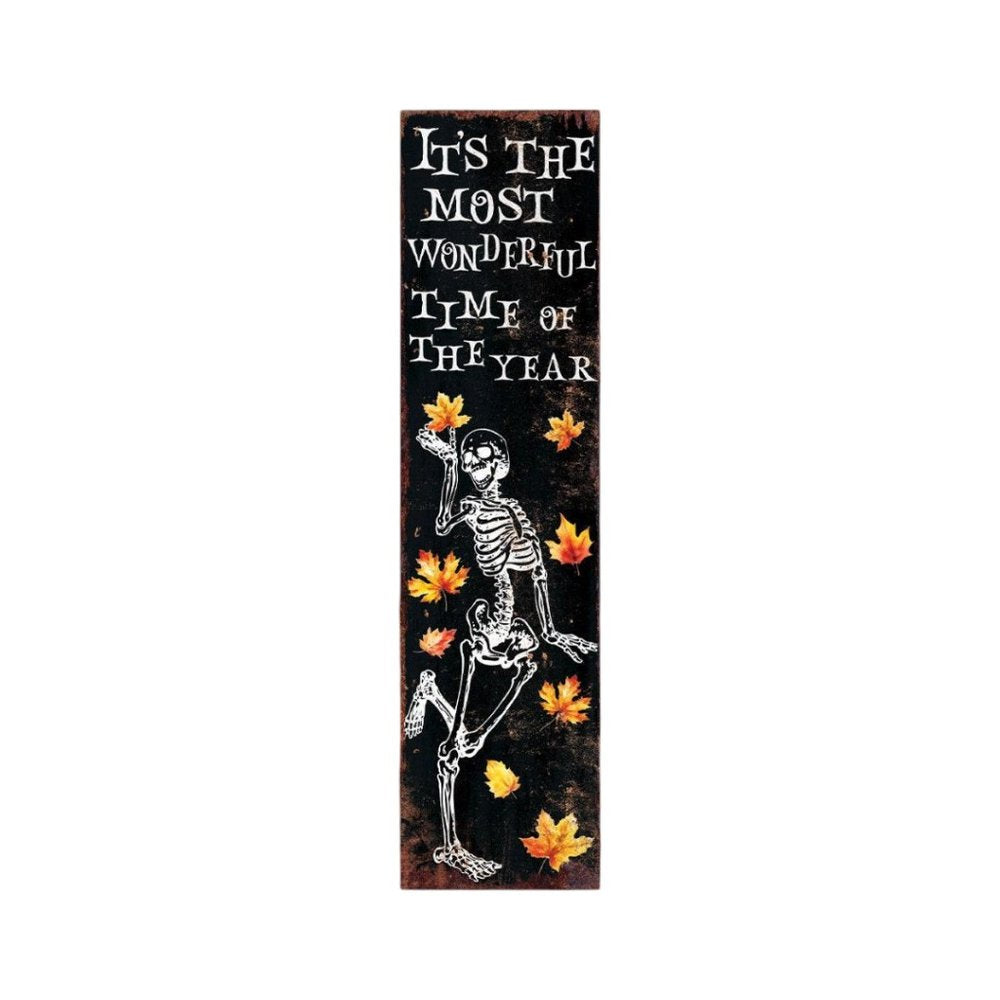 36" Black Gold And Orange Halloween Skeleton Solid Wood Porch Sign HomeRoots