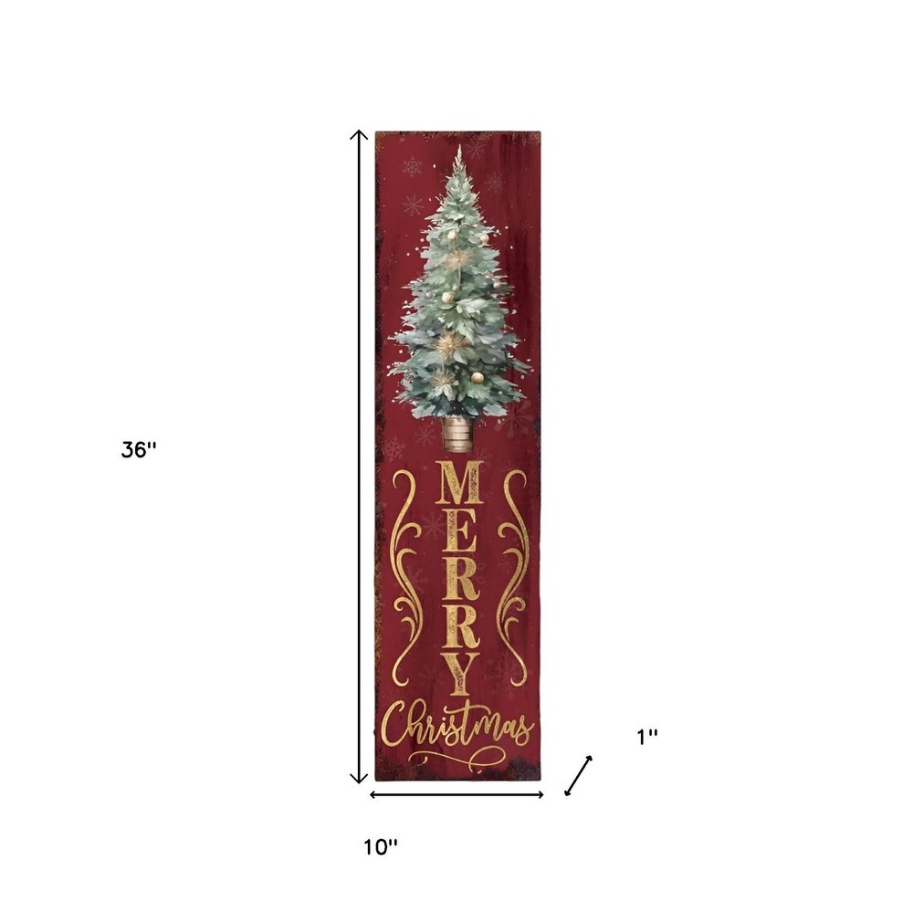 36" Green And Red Solid Wood Merry Christmas Porch Sign HomeRoots