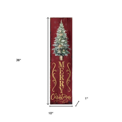 36" Green And Red Solid Wood Merry Christmas Porch Sign HomeRoots