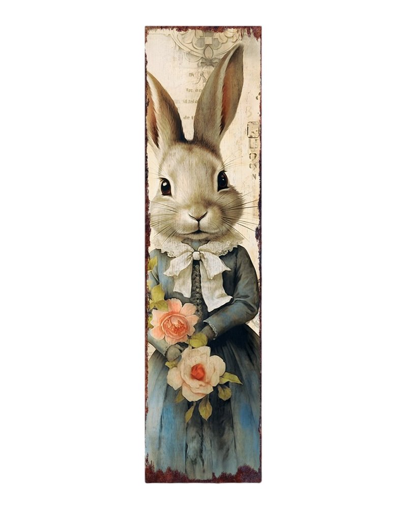 36" Off White And Blue Happy Easter Bunny Solid Wood Porch Sign HomeRoots
