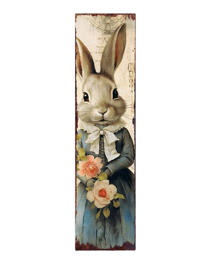 36" Off White And Blue Happy Easter Bunny Solid Wood Porch Sign HomeRoots
