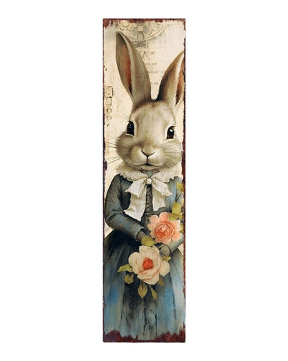 36" Off White And Blue Happy Easter Bunny Solid Wood Porch Sign HomeRoots