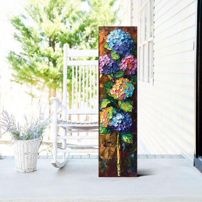 36" Black Blue Purple Pink Orange And Green Solid Wood Hydrangeas Porch Sign HomeRoots