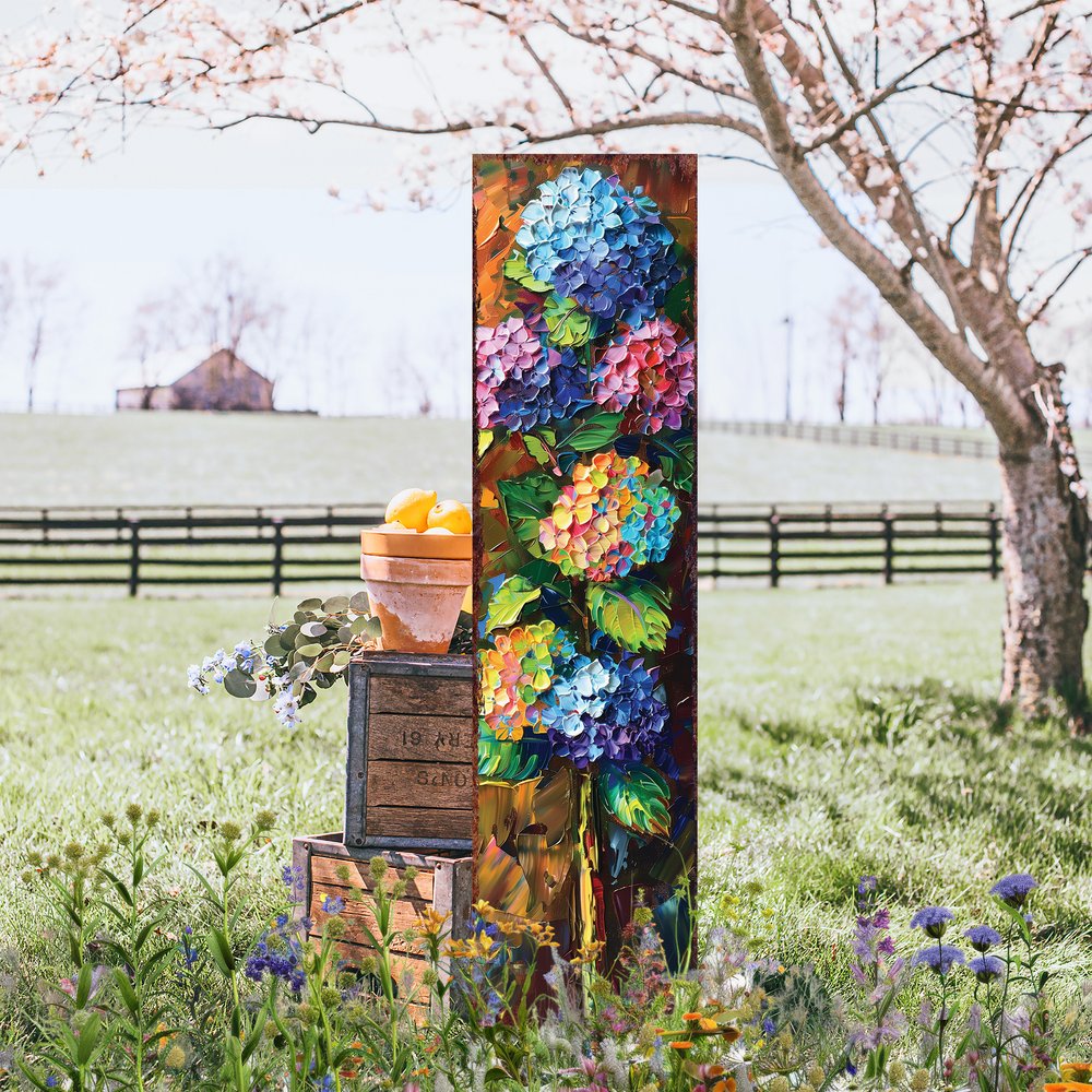36" Black Blue Purple Pink Orange And Green Solid Wood Hydrangeas Porch Sign HomeRoots