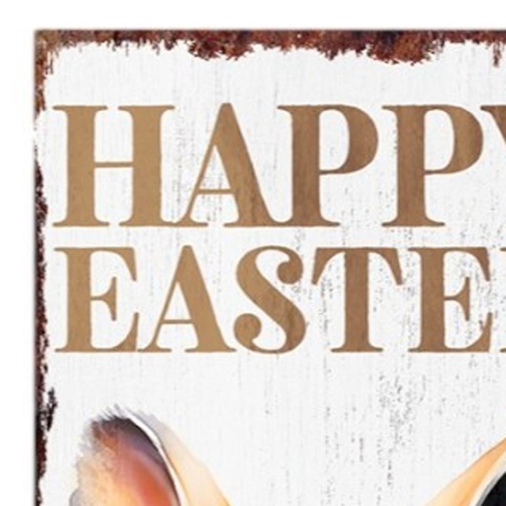 36" Brown White And Yellow Happy Easter Bunny Solid Wood Porch Sign HomeRoots