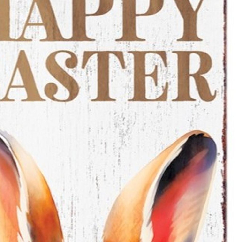 36" Brown White And Yellow Happy Easter Bunny Solid Wood Porch Sign HomeRoots