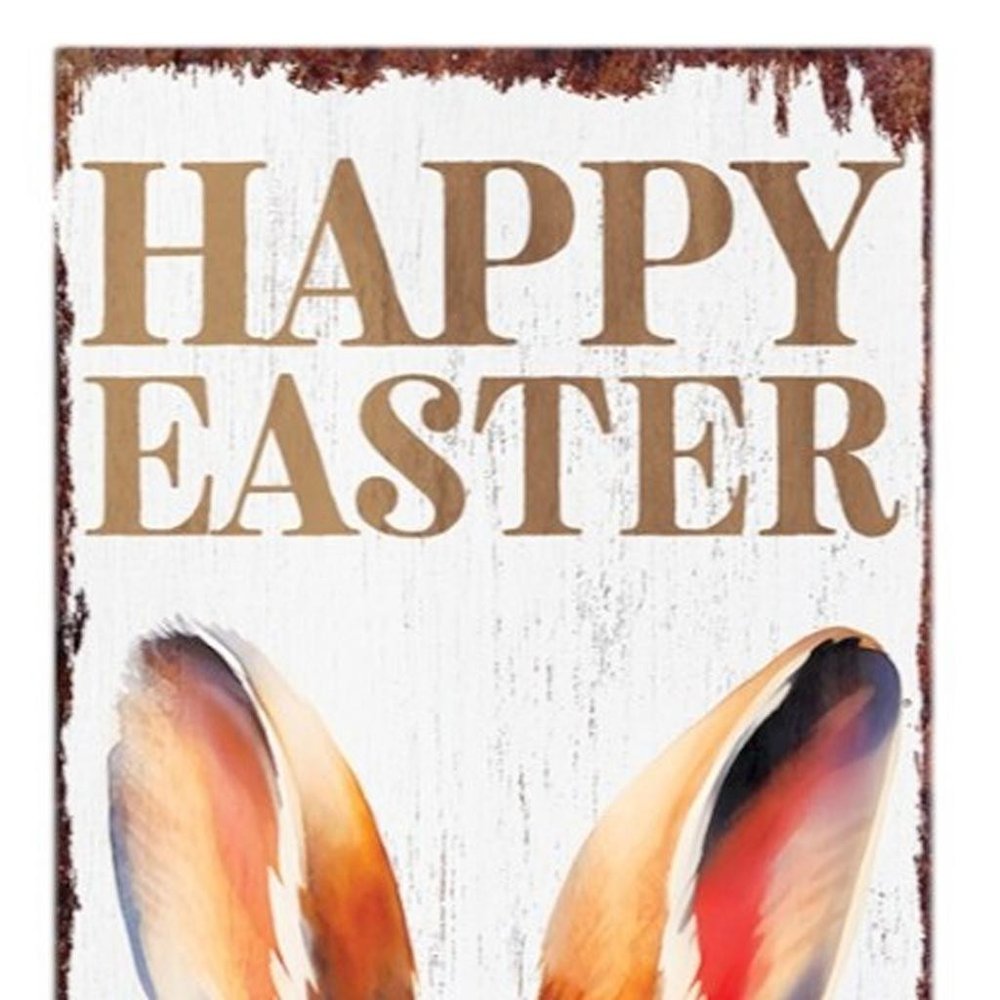 36" Brown White And Yellow Happy Easter Bunny Solid Wood Porch Sign HomeRoots