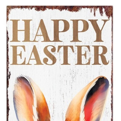 36" Brown White And Yellow Happy Easter Bunny Solid Wood Porch Sign HomeRoots