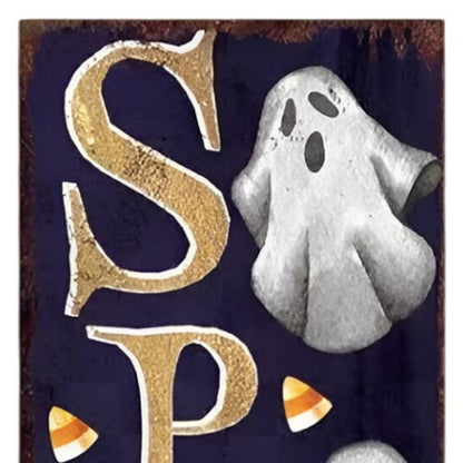 36" Black Gold And Orange Spooky Halloween Ghost Solid Wood Porch Sign HomeRoots