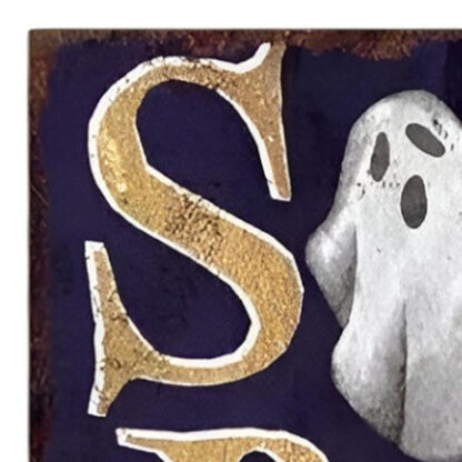 36" Black Gold And Orange Spooky Halloween Ghost Solid Wood Porch Sign HomeRoots