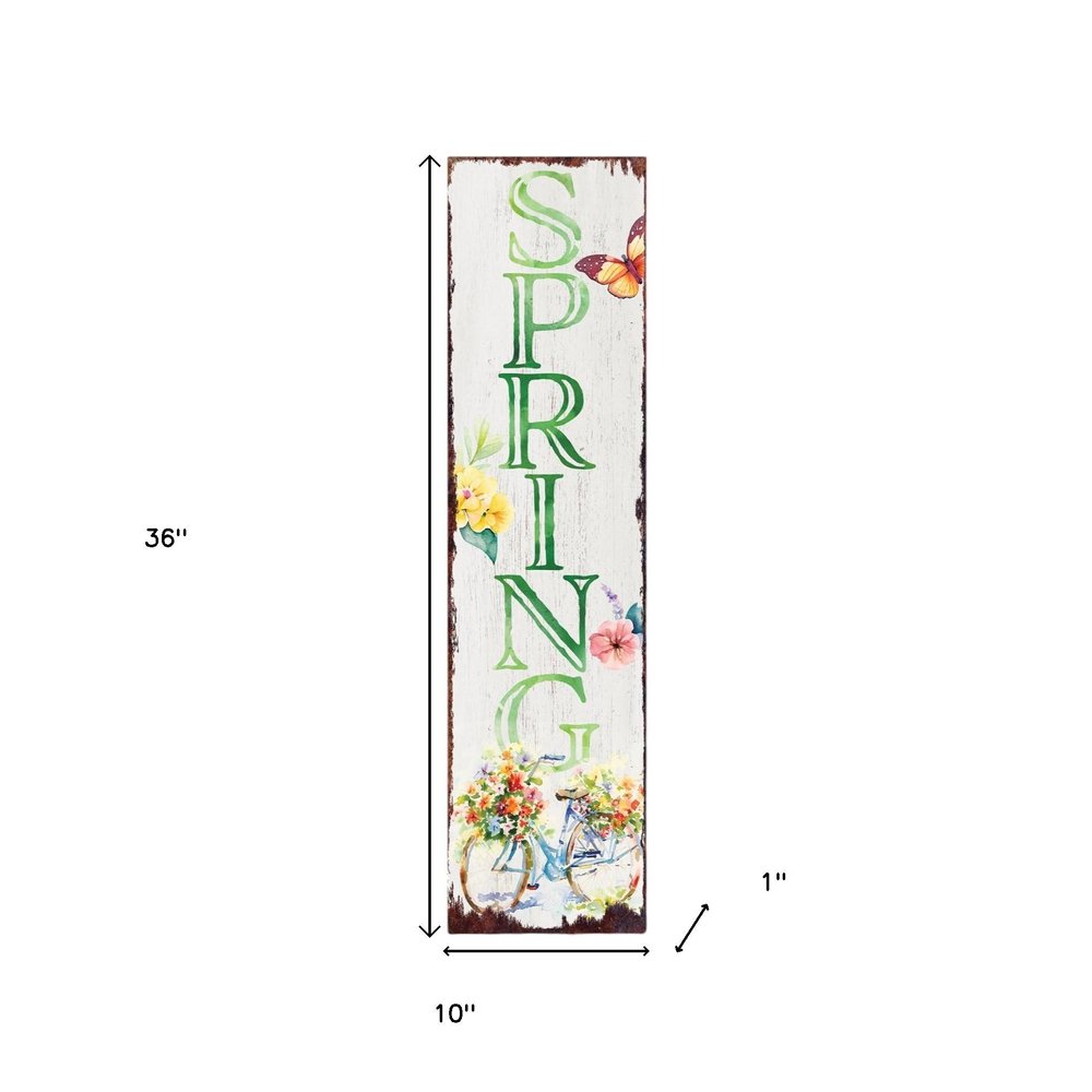 36" Green And White Spring Solid Wood Porch Sign HomeRoots