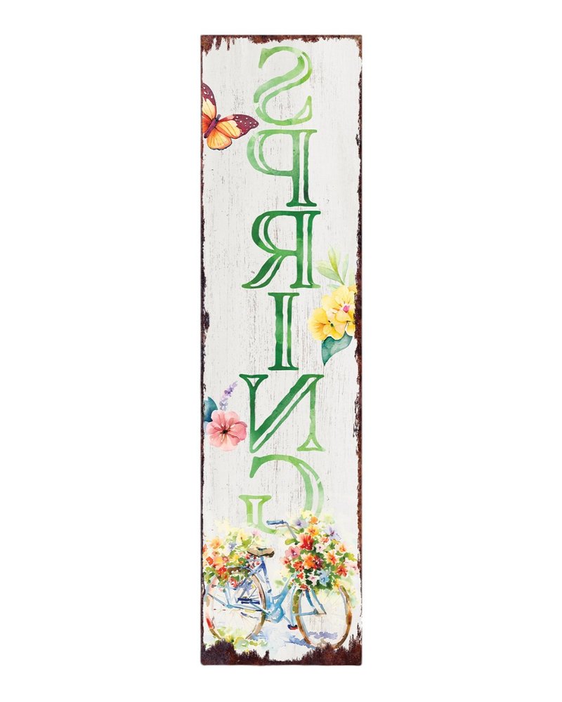 36" Green And White Spring Solid Wood Porch Sign HomeRoots