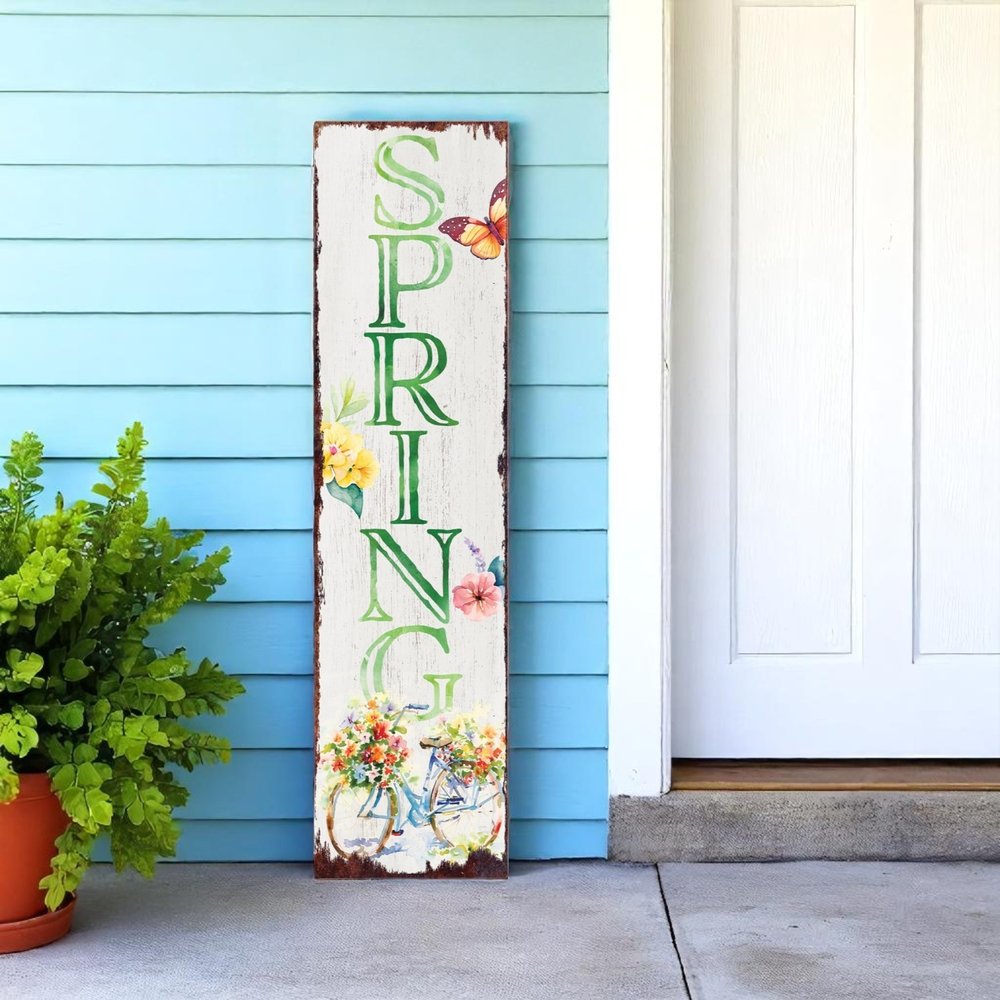 36" Green And White Spring Solid Wood Porch Sign HomeRoots