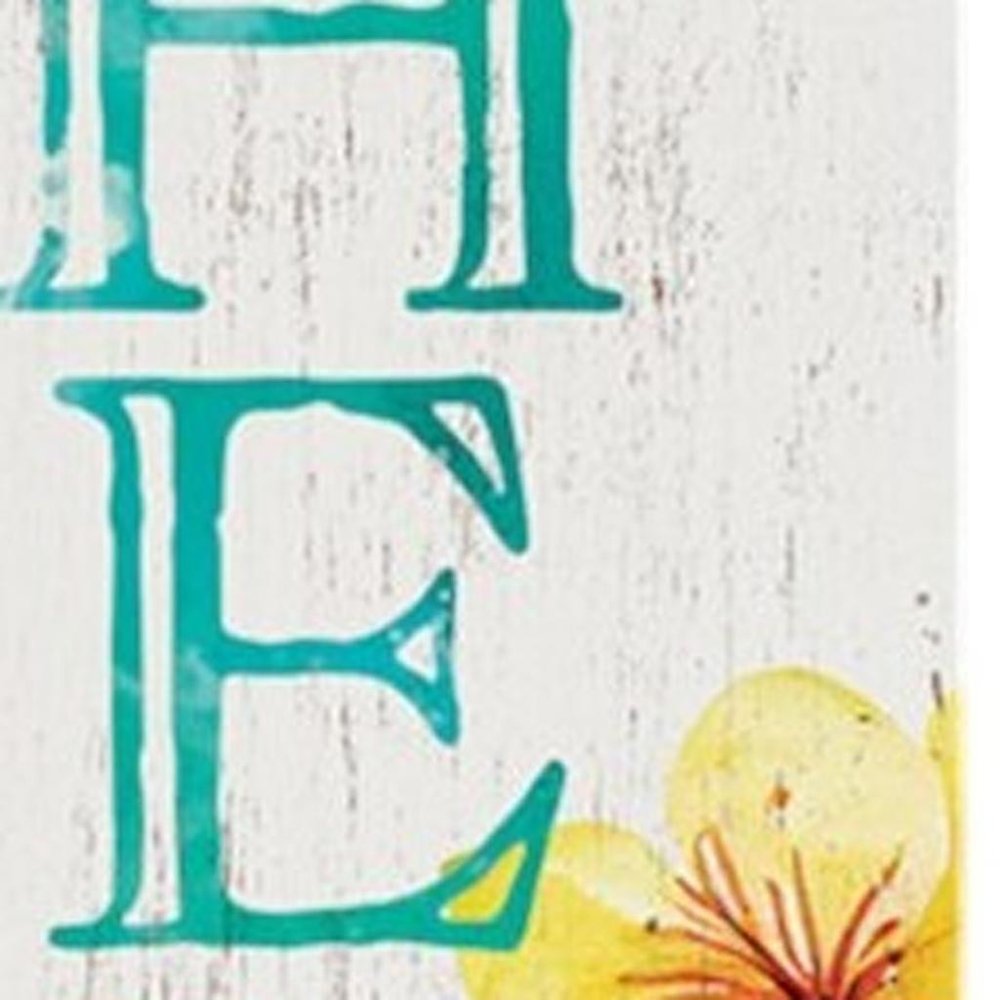 36" White And Turquoise Hello Solid Wood Porch Sign HomeRoots