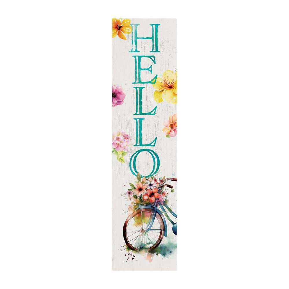 36" White And Turquoise Hello Solid Wood Porch Sign HomeRoots