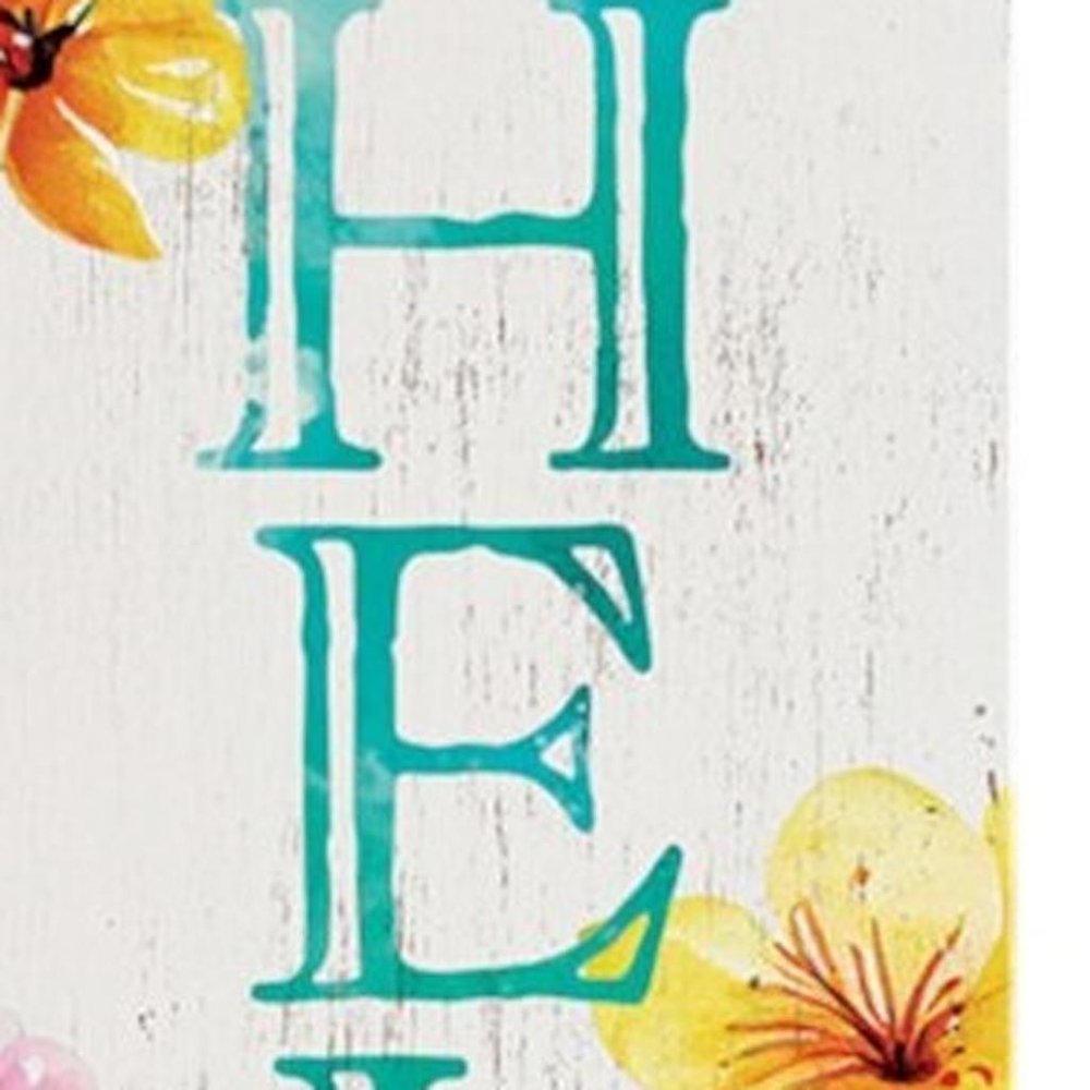 36" White And Turquoise Hello Solid Wood Porch Sign HomeRoots
