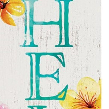 36" White And Turquoise Hello Solid Wood Porch Sign HomeRoots