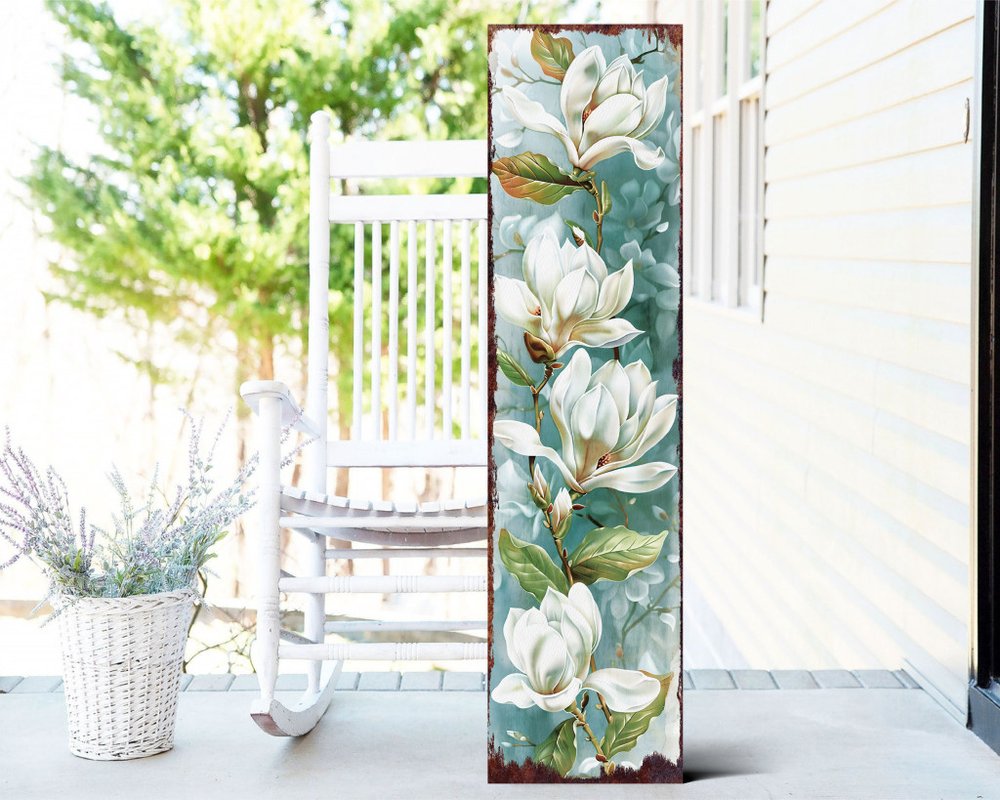 36" Blue Green And White Floral Bouquet Solid Wood Porch Sign HomeRoots