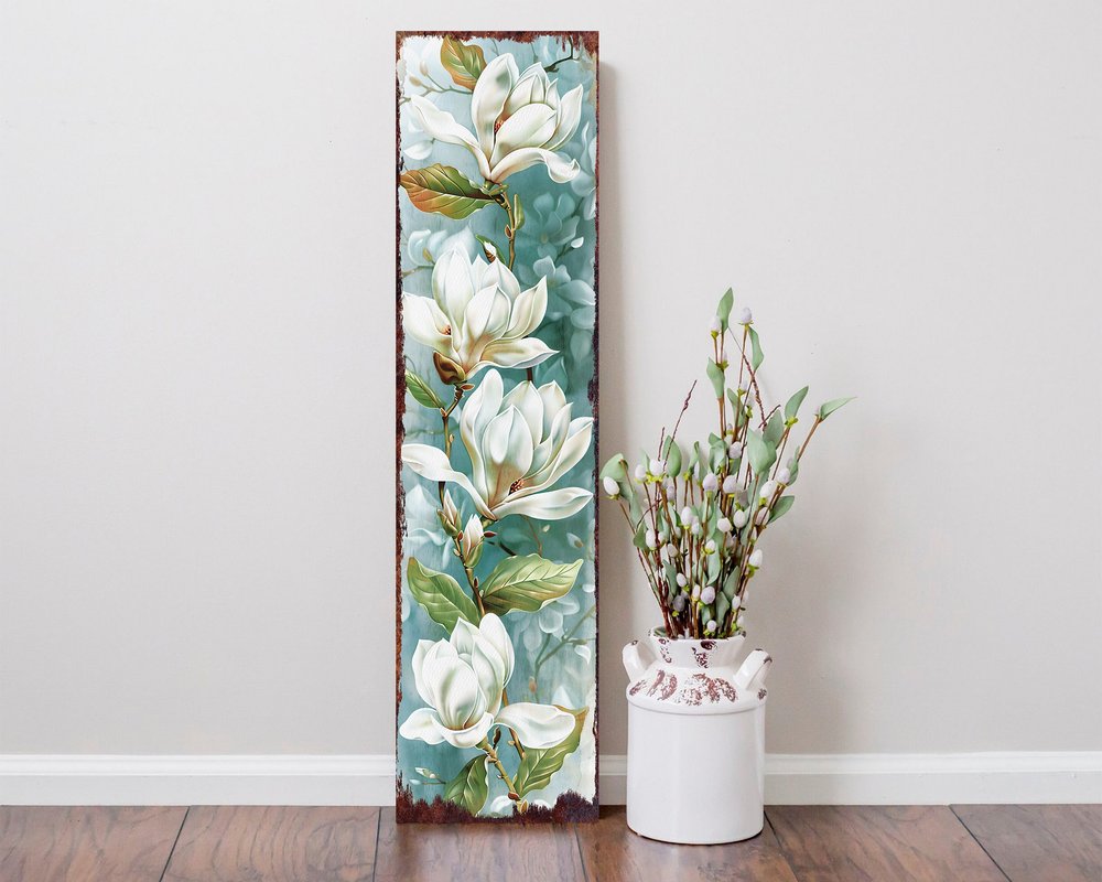 36" Blue Green And White Floral Bouquet Solid Wood Porch Sign HomeRoots