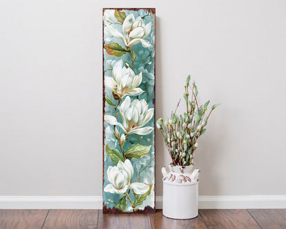 36" Blue Green And White Floral Bouquet Solid Wood Porch Sign HomeRoots