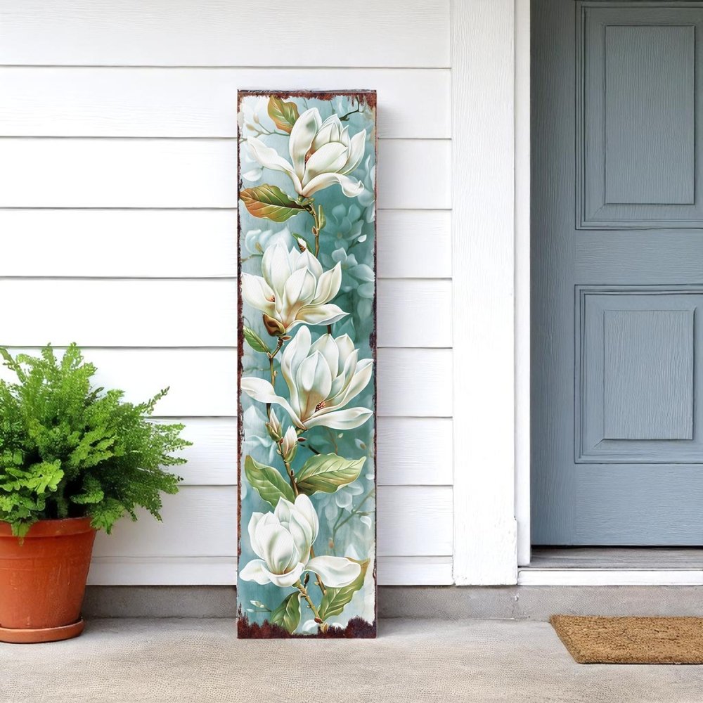 36" Blue Green And White Floral Bouquet Solid Wood Porch Sign HomeRoots
