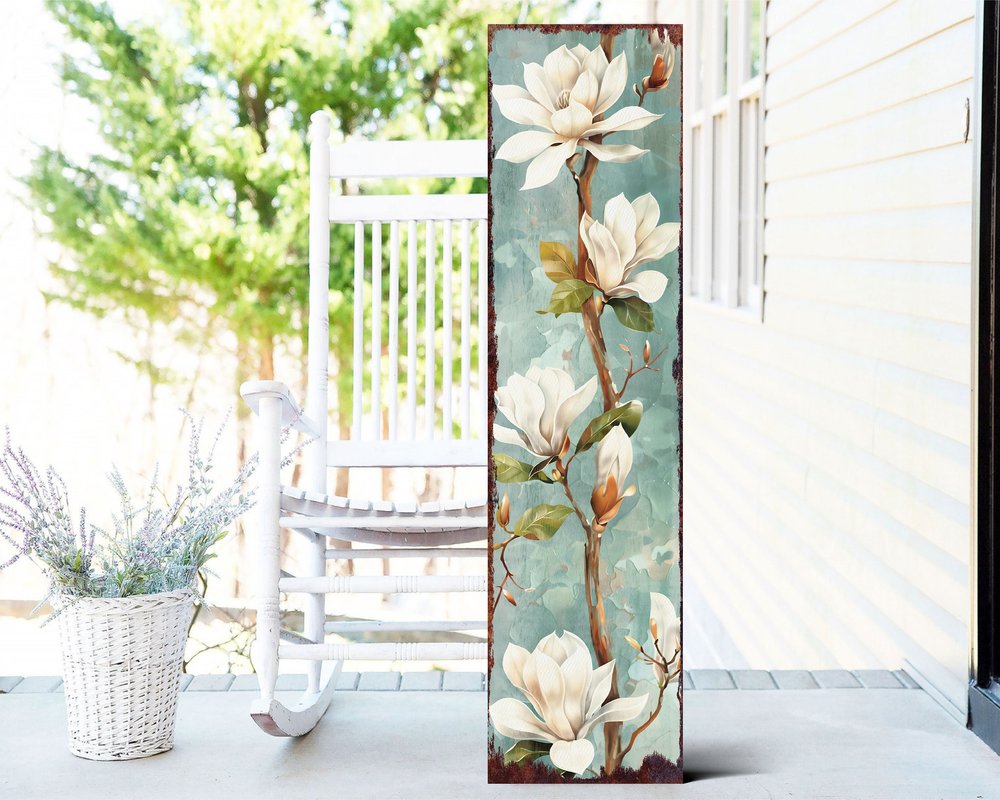 36" Blue White Green And Brown Solid Wood Magnolia Porch Sign HomeRoots