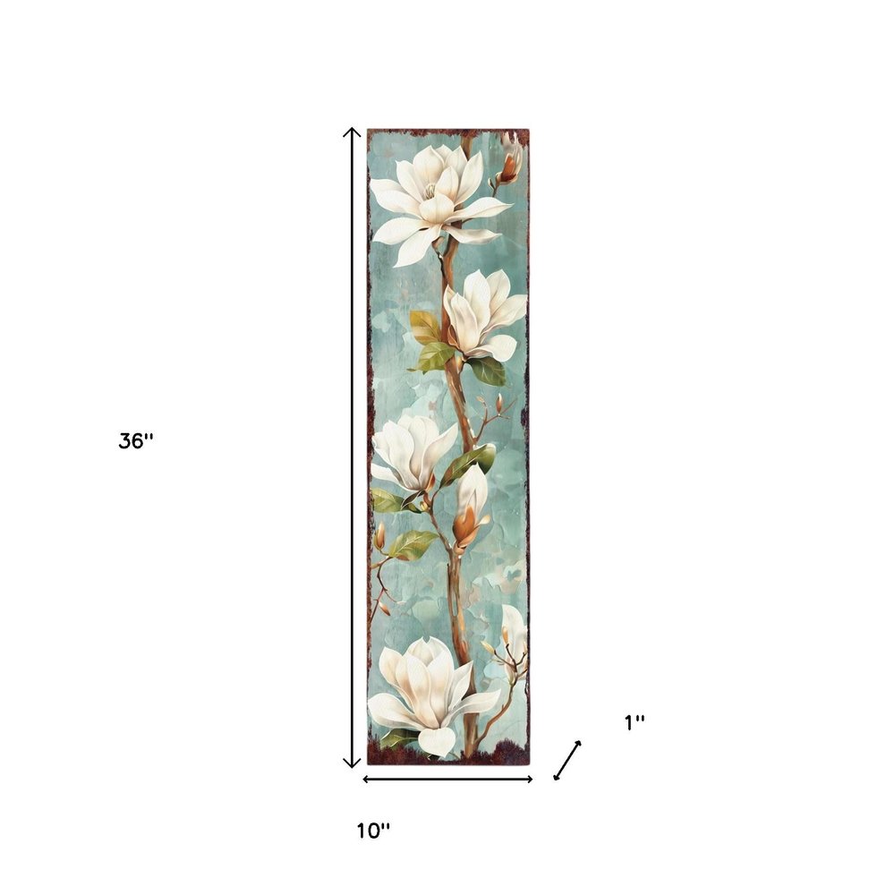 36" Blue White Green And Brown Solid Wood Magnolia Porch Sign HomeRoots